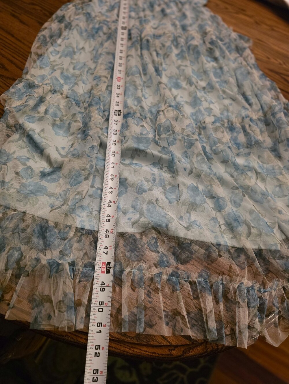 Blue Floral Tiered Maxi Dress Tie Shoulder Cottagecore Wedding Guest MINE Small - Picture 11 of 12